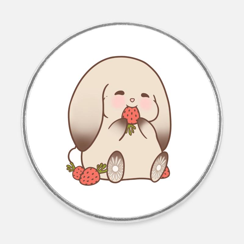 Adorable lapin grignotant des fraises - Magnet rond - blanc