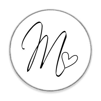 Letter M Letter-M Calligraphy - Round  fridge magnet - white - Front