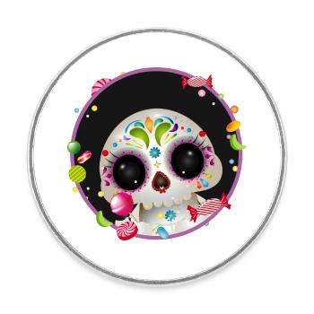 Crâne de sucre mignon dans le cadre de bonbons - Magnet rond - blanc - Devant