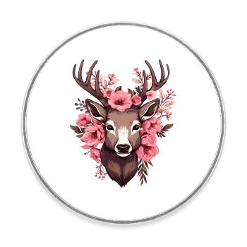 Reh Hirsch mit Blumen Trachten Rehkopf Hirschkopf - Runder Kühlschrankmagnet - Weiß - Vorne
