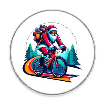Christmas Santa Claus on the Road Bike Gravel - Round  fridge magnet - white - Front