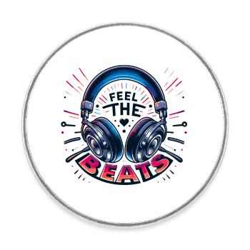 Feel the Beats - Headphones Illustration - Round  fridge magnet - white - Front