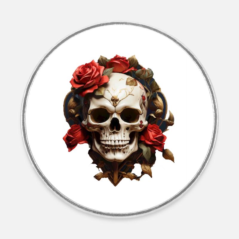 Couronne de crâne rose - Magnet rond - blanc