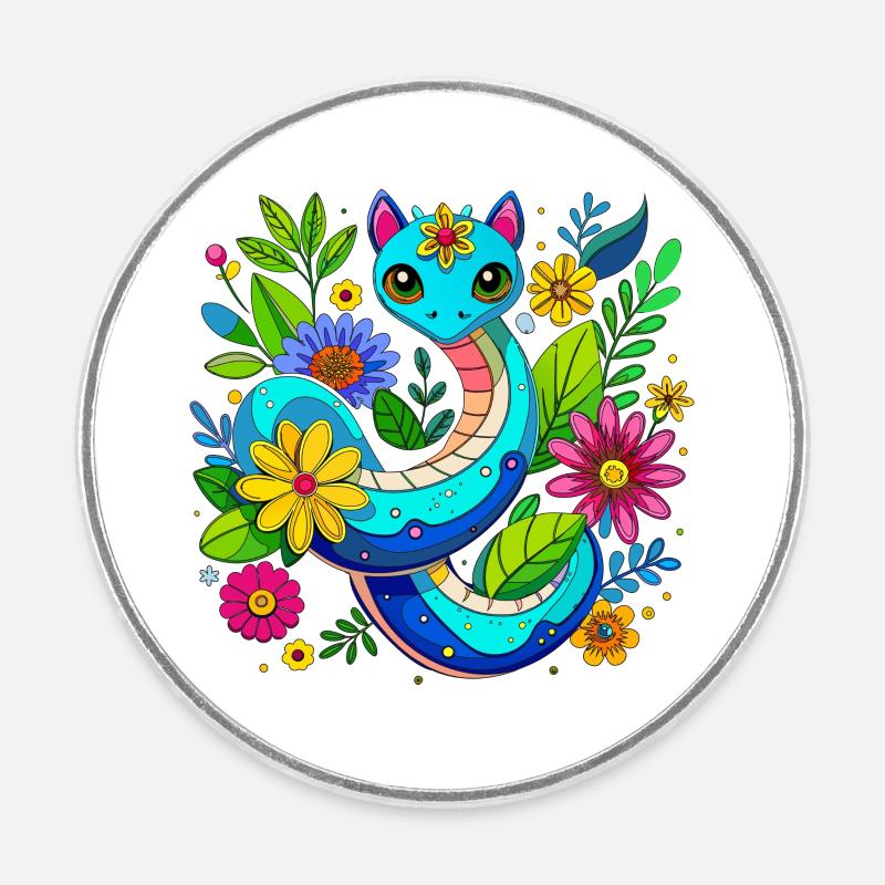 Mignon petit serpent - Magnet rond - blanc