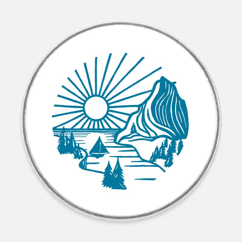 Paysage de vacances (bleu) - Magnet rond - blanc