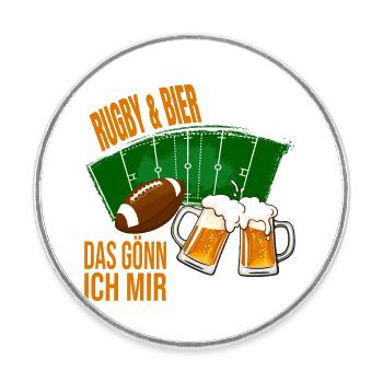 Rugby & Bier - Das gönn ich mir - Runder Kühlschrankmagnet - Weiß - Vorne