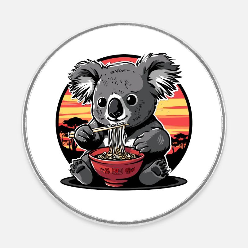 Drôle Koala Ours Ramen Nouilles Koala Ours Koala Koala - Magnet rond - blanc