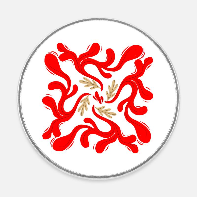 Red Floral Vines Pattern - Round  fridge magnet - white