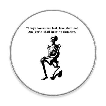 Squelette agenouillé - Tarot Mort avec citation - Magnet rond - blanc - Devant