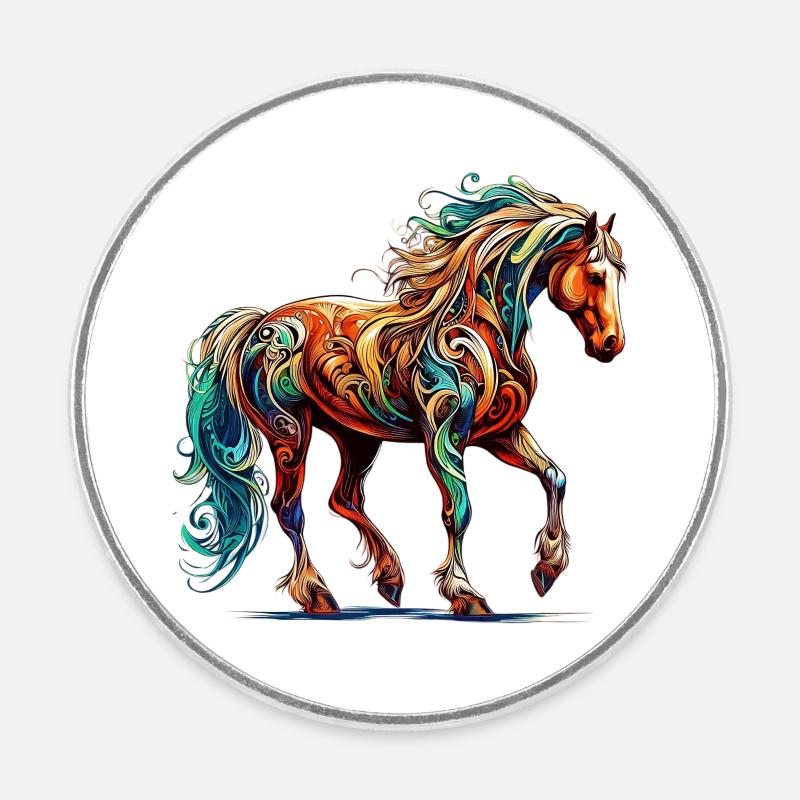 Cheval - Magnet rond - blanc