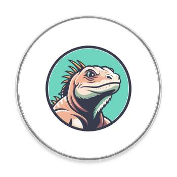 Iguana Kawaii Cartoon Character Animal Pet Face - Round  fridge magnet - white - Front