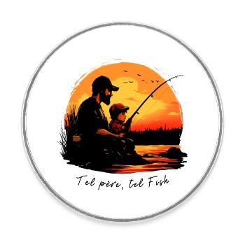 Canne à pêche en main, papa à mes côtés - Magnet rond - blanc - Devant