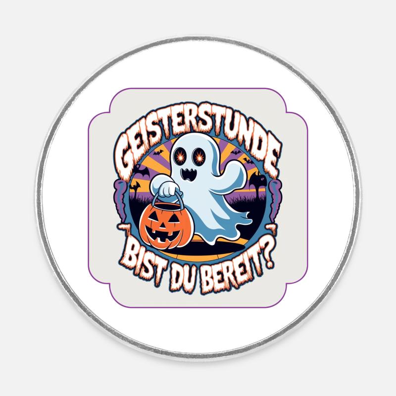 Halloween Ghost Witching Hour - Are You Ready? - Round  fridge magnet - white