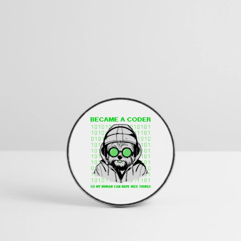 Became a Coder – Hacker Dog Binary Look Runder Kühlschrankmagnet
