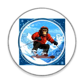 Singe de ski - Magnet rond - blanc - Devant