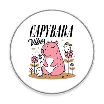 Relaxed capybara with friends - Round  fridge magnet - white - Front
