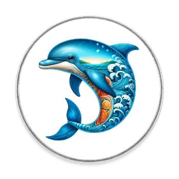 Dolphin - Round  fridge magnet - white - Front