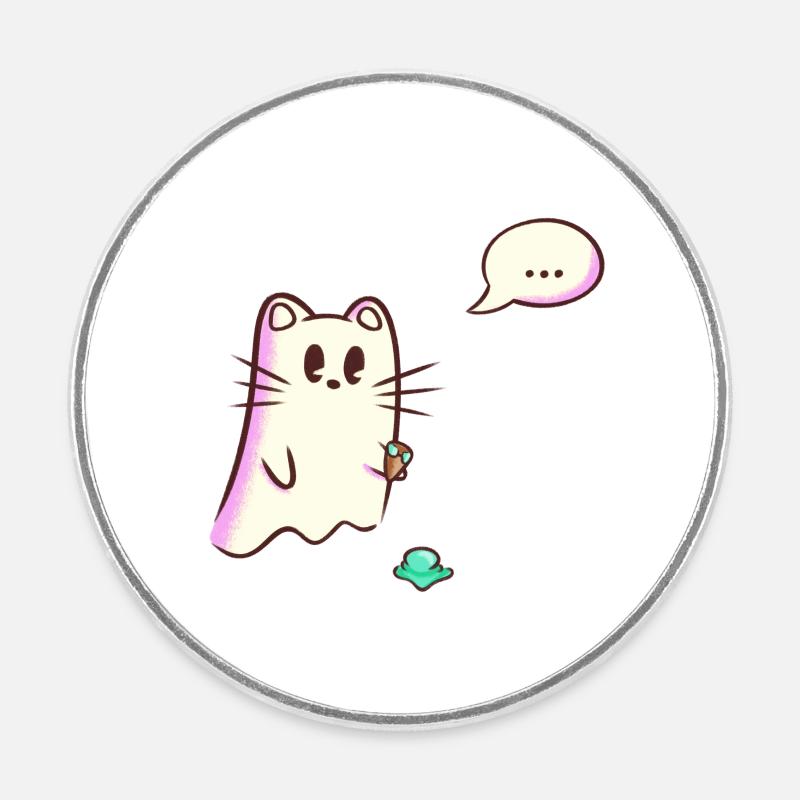 Geister Katze lässt Eis fallen - Oops - Runder Kühlschrankmagnet - Weiß