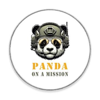 Panda in Mission / Militär - Runder Kühlschrankmagnet - Weiß - Vorne
