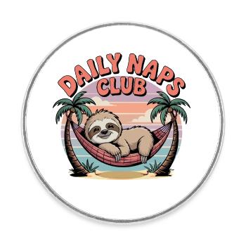 Daily Naps Club, Sloth in Hammock Nap - Round  fridge magnet - white - Front