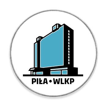 La ville de Piła Wlkp et l’hôtel Gromada Rodło - Magnet rond - blanc - Devant