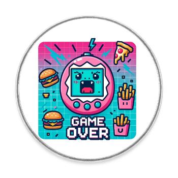 Pixel-Konsole, Retro und Snacks - Runder Kühlschrankmagnet - Weiß - Vorne