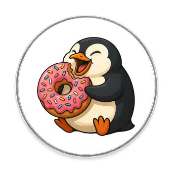 Mignon pingouin Donut Lover Dessin animé Grignotage - Magnet rond - blanc - Devant