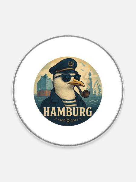 Captain Möwe – Hamburg Style - Runder Kühlschrankmagnet - Weiß