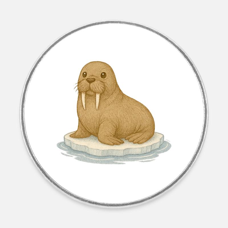 Nordic Arctic - Walrus - Round  fridge magnet - white