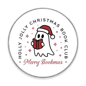 Club de lecture de Noël fantôme jeux de mots drôle lecteur souhaits - Magnet rond - blanc - Devant