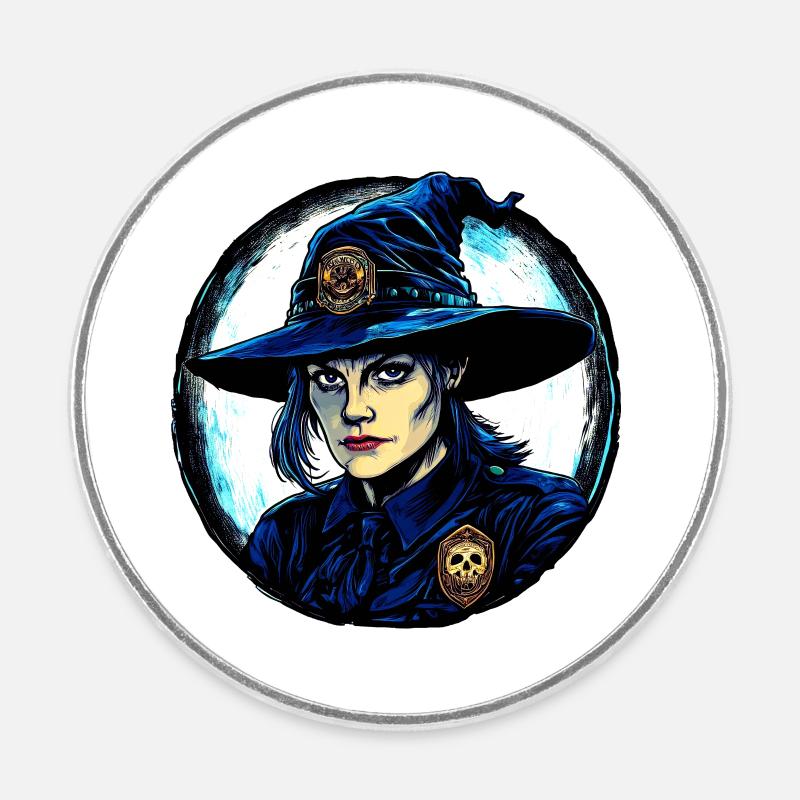 Witch Policeman - Round  fridge magnet - white
