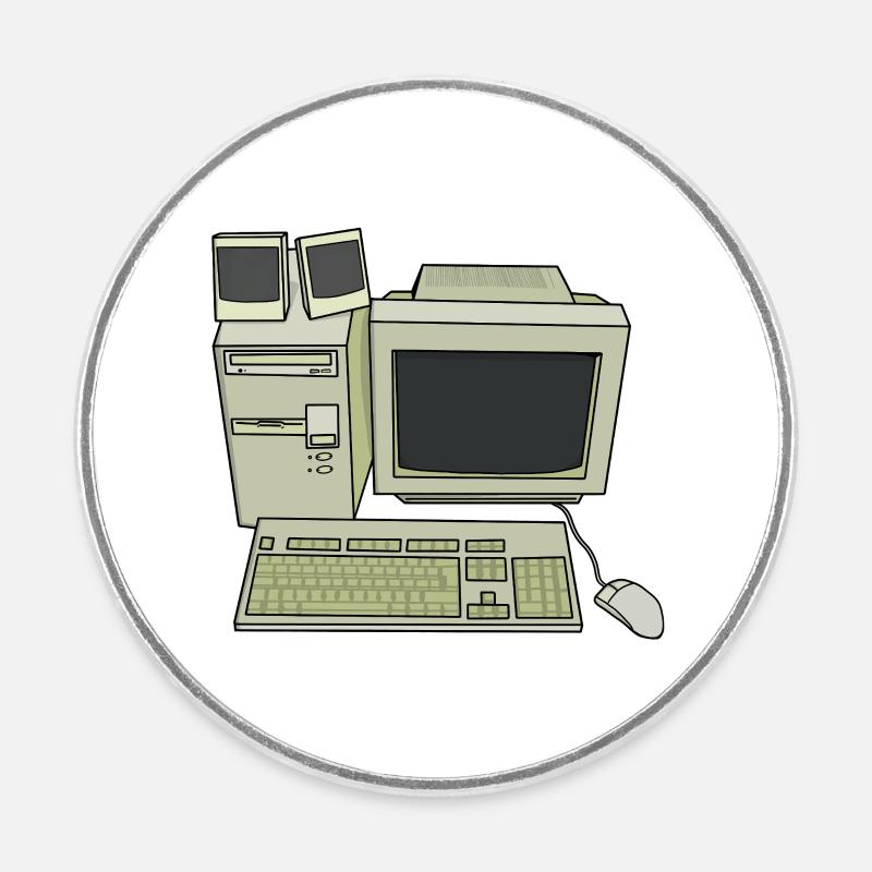 Retro Computer Desk Setup - Round  fridge magnet - white