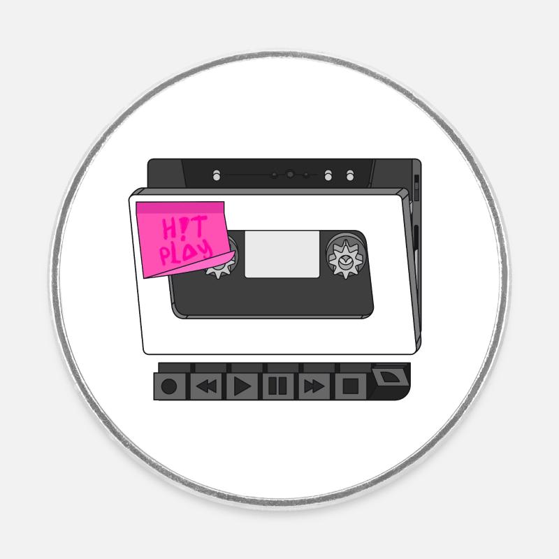 DRÜCKEN SIE AUF PLAY - Runder Kühlschrankmagnet - Weiß