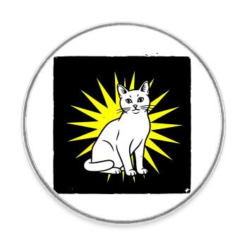 Coole Katze im Pop Art & Punk Rock Stil - Runder Kühlschrankmagnet - Weiß - Vorne