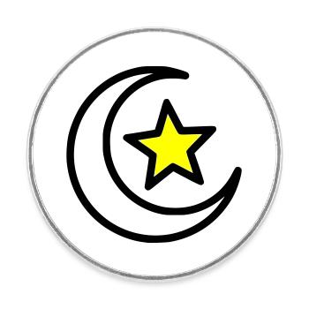 Mondsichel & Stern | Islamisches Symbol Line Art - Runder Kühlschrankmagnet - Weiß - Vorne