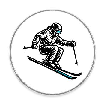 Ski | Skieur | Montagne - Magnet rond - blanc - Devant