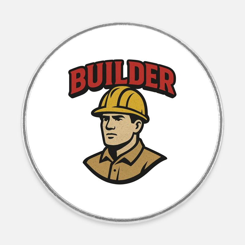 Bauarbeiter Retro-Logo mit Helm - Runder Kühlschrankmagnet - Weiß