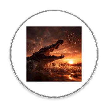 Wild Crocodile Action Sunset River - Round  fridge magnet - white - Front