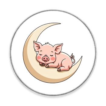 Cochon du sommeil lunaire - Magnet rond - blanc - Devant
