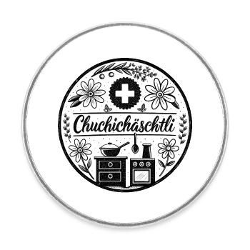 Chuchichäschtli - Swiss cult term - Round  fridge magnet - white - Front