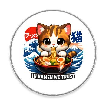 Katze in Ramen we trust - Runder Kühlschrankmagnet - Weiß - Vorne