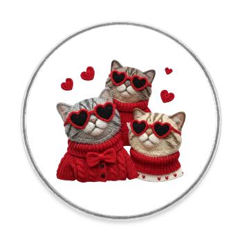 Valentins Katzen Mit Herzbrillen Und Pullis - Runder Kühlschrankmagnet - Weiß - Vorne