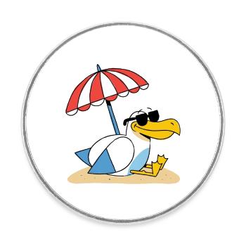 Sunny Beach Seagull with Umbrella - Round  fridge magnet - white - Front