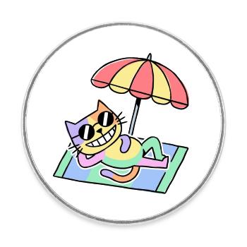 Beach Cat Pop Art Lounge Under Parasol - Round  fridge magnet - white - Front