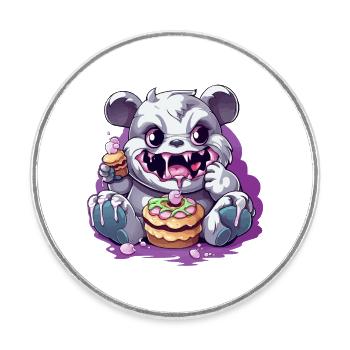Süßer Panda-Monster mit Süßigkeiten - Runder Kühlschrankmagnet - Weiß - Vorne