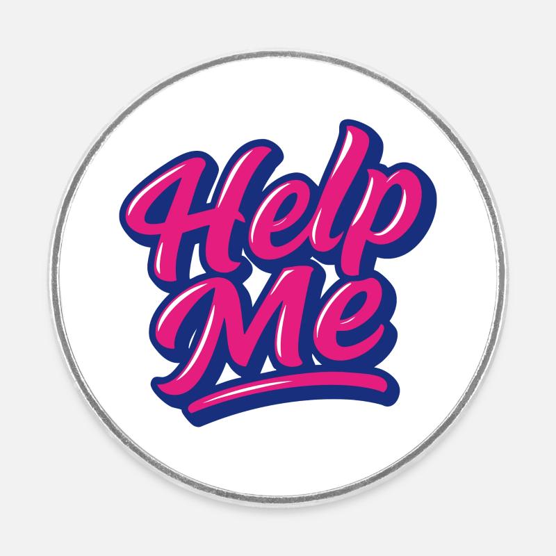 Help Me Neon Script - Runder Kühlschrankmagnet - Weiß