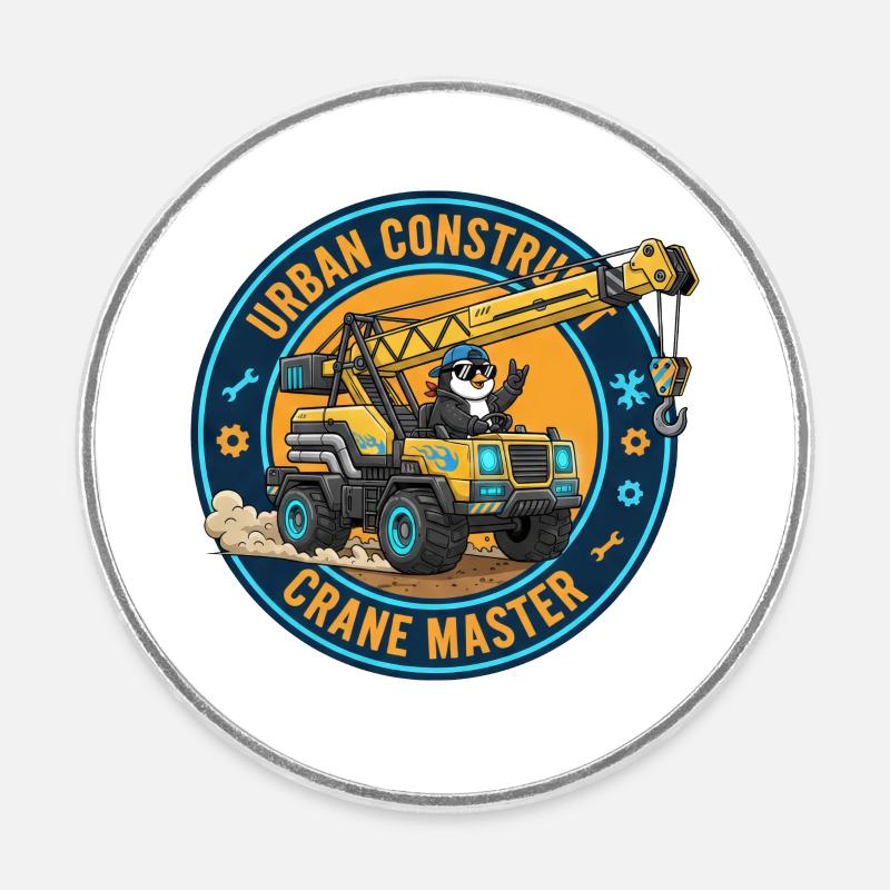 Cool Penguin Crane Operator Construction Worker Cartoon - Round  fridge magnet - white