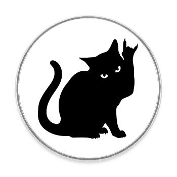 Black Cat – Devil Horns Silhouette - Round  fridge magnet - white - Front