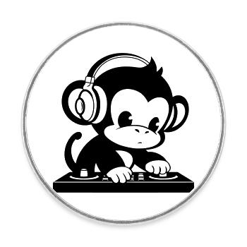DJ monkey with headphones - Round  fridge magnet - white - Front