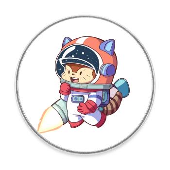 Katzenastronaut im Weltraumanzug - Runder Kühlschrankmagnet - Weiß - Vorne